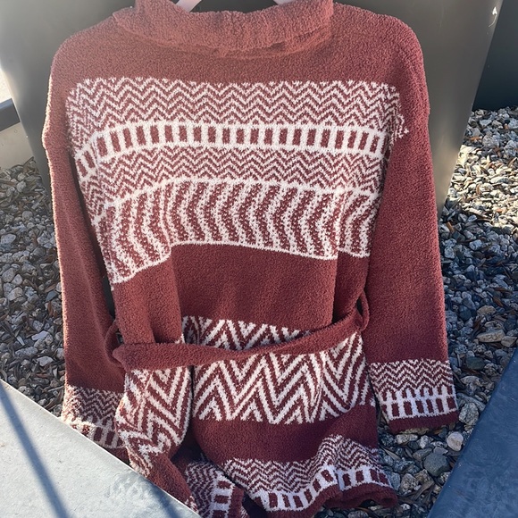 82. CLEARANCE Last 1! Soft pocket Burnt Red/light burgundy Aztec belted cardigan - Picture 11 of 12